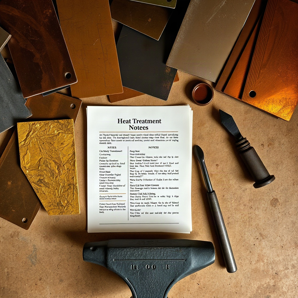 Steel samples and forge notes flat lay
